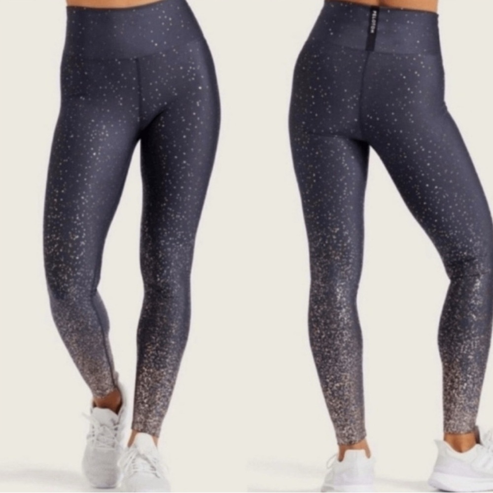 Peloton Show Up Sparkle Leggings Womens Size XXL Navy Blue Foil Details